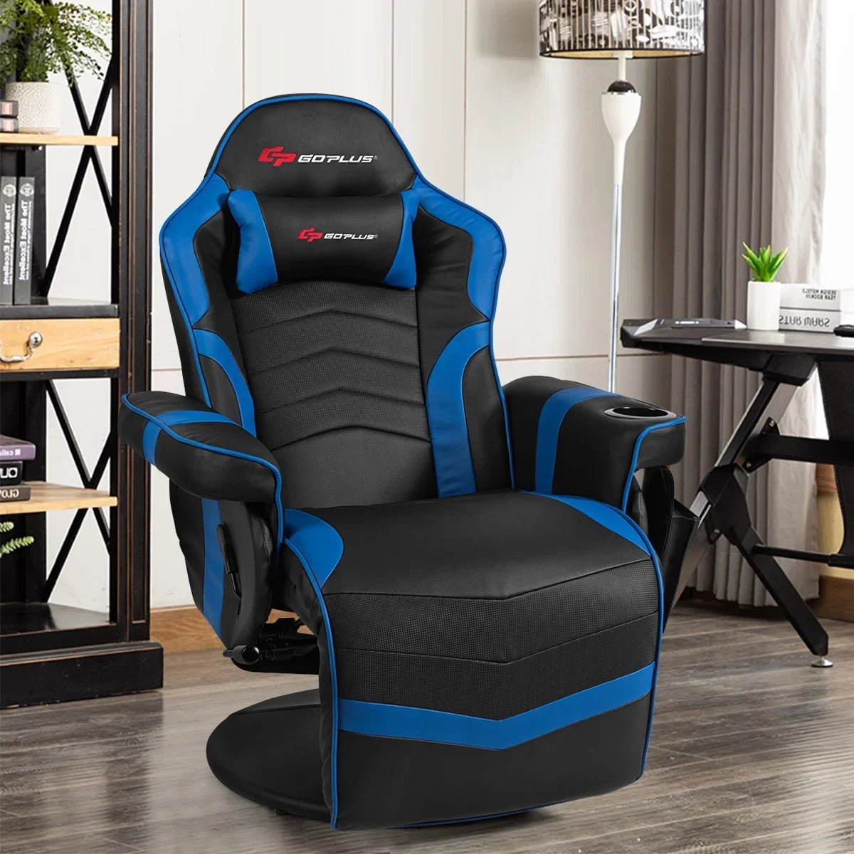 Goplus Massage Gaming Recliner Reclining Racing Chair Swivel Black