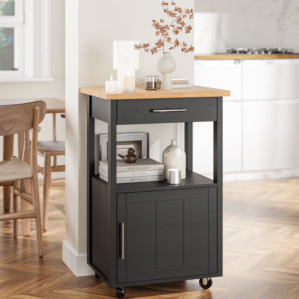 Walsunny Kitchen Island Table Stand with Storage on Wheels,Rolling Kitchen Cart Storage Cabinet with Drawer,White