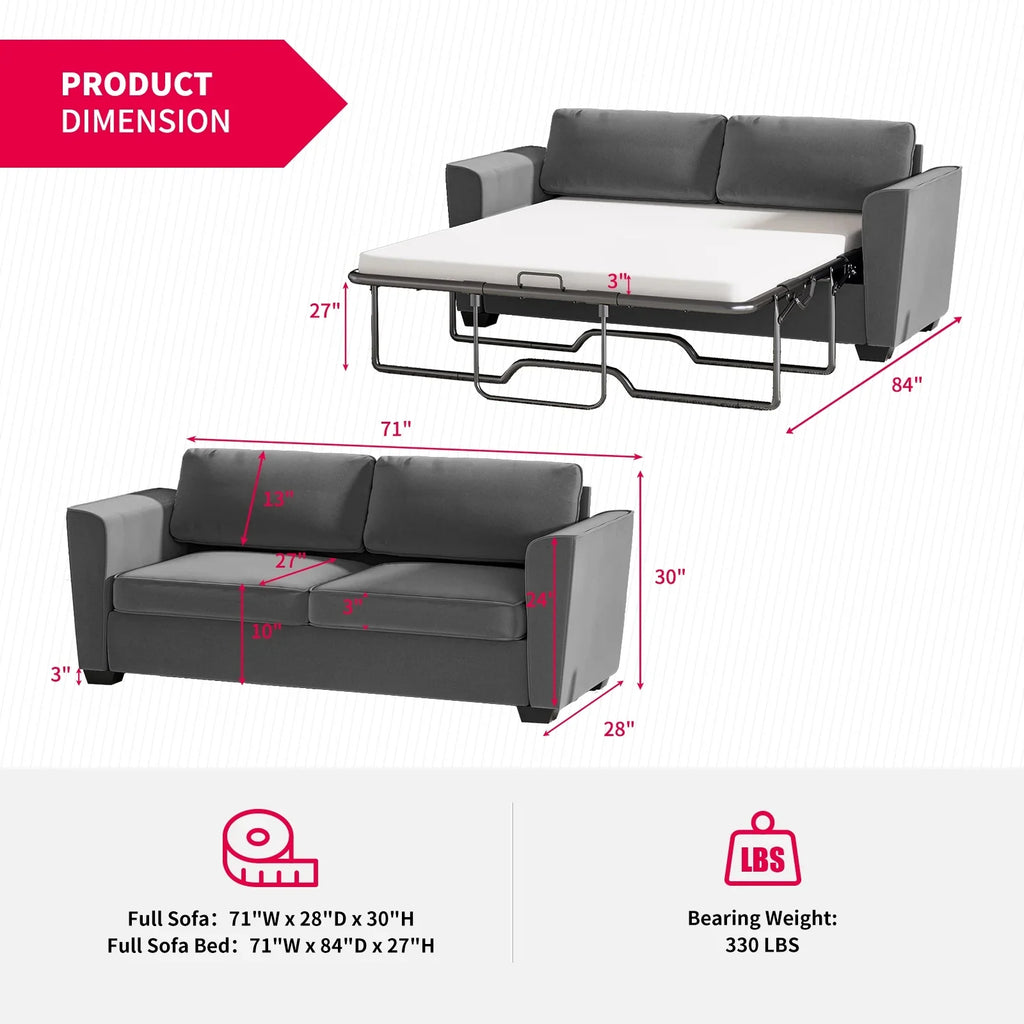 Mjkone Queen Pull Out Sofa Bed,Loveseat Sleeper Sofa with Mattress,2-in-1 Convertible Sleeper Couch,Dark Grey