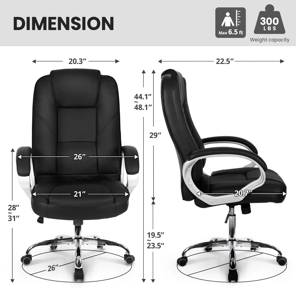 NEO CHAIR Home Office Chair, Heavy Duty Leather Office Chair, Ergonomic High Back Cushion Lumbar Back Support, Computer Desk Executive Chair for Work, 8 Hours Comfort, Jet Black