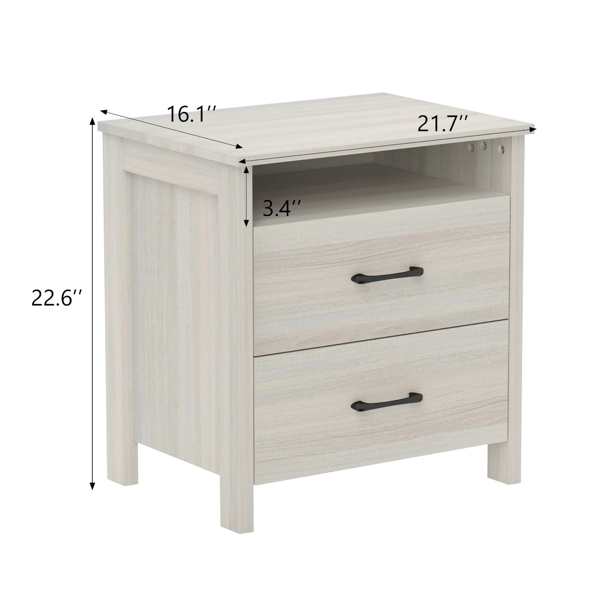 Farmhouse Nightstand with 2 Drawers, Rustic Grey Bedside Table with Open Shelf, Wooden Side End Table for Bedroom