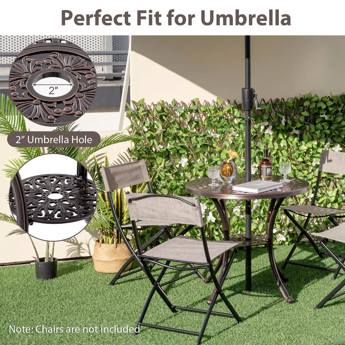 Gymax 31 Inch Diameter Round Table Patio Cast Aluminum Table w/ Umbrella Hol