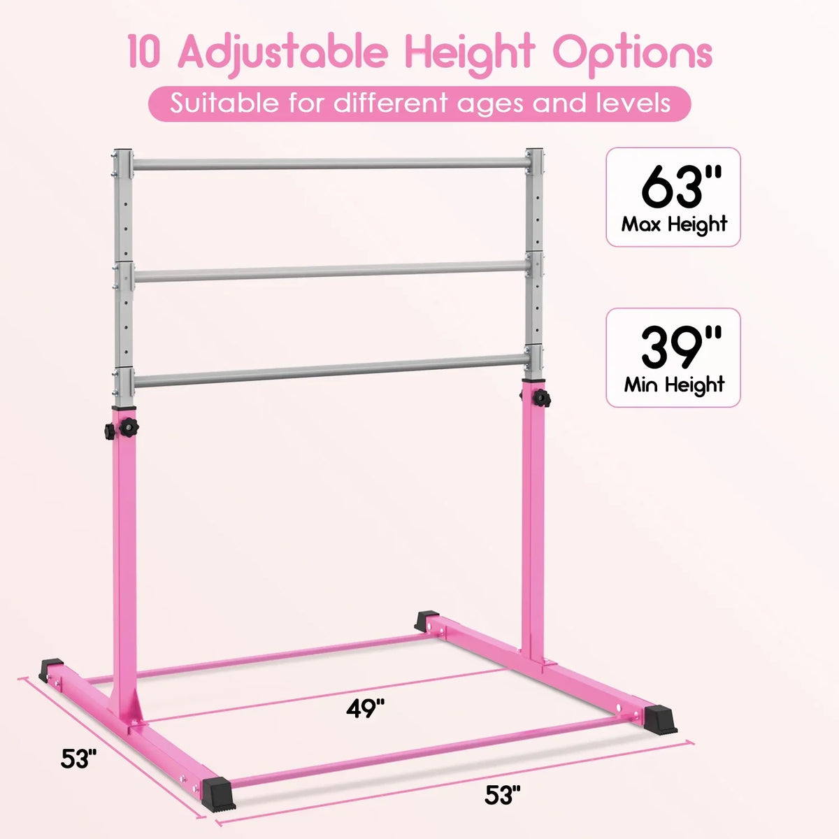 Safly Fun Anti Slip Adjustable Steel Gymnastics Bar, 50 in Width