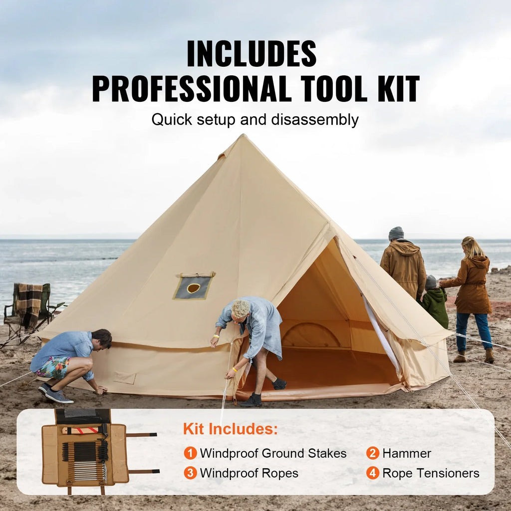 KFFKFF Canvas Bell Tent 5m/16.4ft 4-Season Camping Yurt Tent with Stove Jack