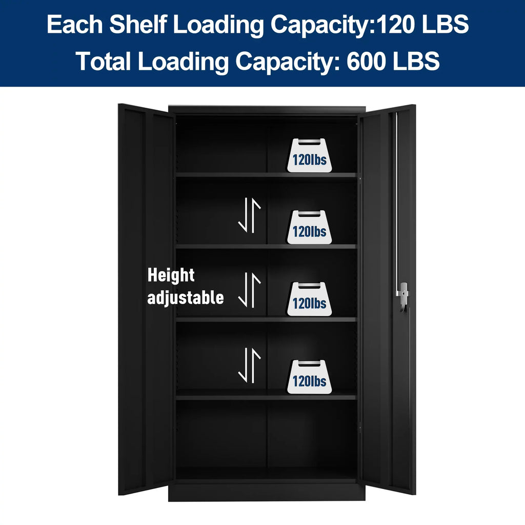 GAEANET 2 Door Metal Storage Cabinet with 5 Adjustable Shelves &Pegboard, 71" H"32" W"16" D Locking Steel Garage Cabinet, for Garage,Office,Home,Gym,School, File Cabinet,Assembly Required, Black