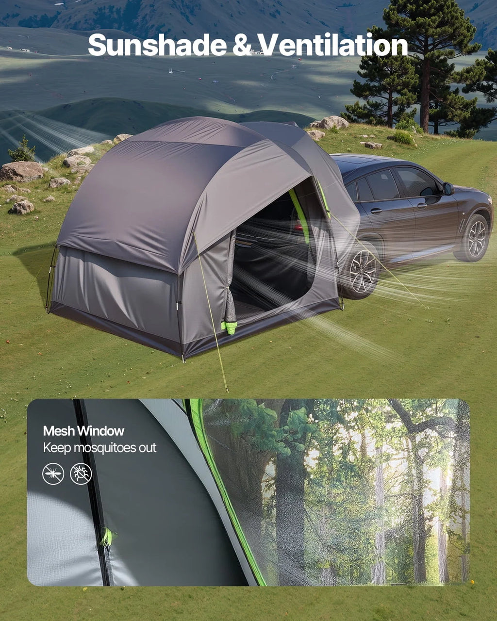 VEVOR SUV Tent for Camping, 8FT L x 8FT W, Waterproof PU2000mm Spacious Double Layer Design for 5-8 Person, SUV Camping Tent with Mesh Windows, Includes Rainfly & Storage Bag, for Outdoor Activities