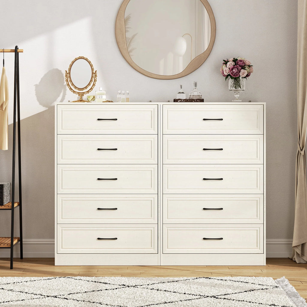 Vabches Farmhouse 5 Drawer Dresser with Metal Handle, Tall Wood Chest of Drawers for Living Room Bedroom,Dark Brown