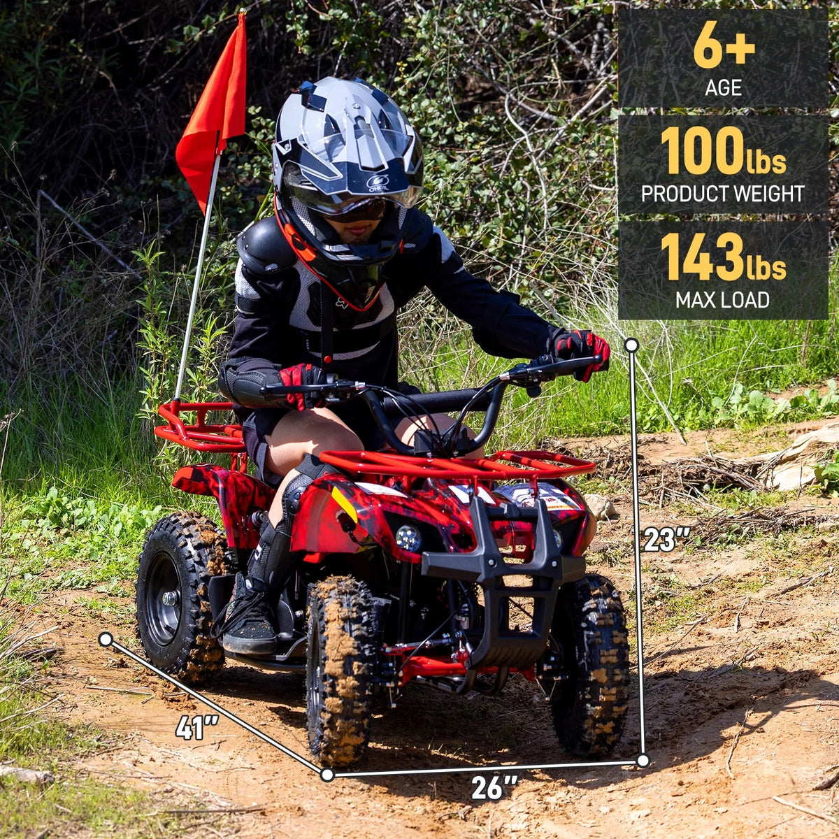 Aoemoe 500W 36V Battery-Powered Ride-On Off-Road 4-Wheeler �C 15 Mile Range, Flame