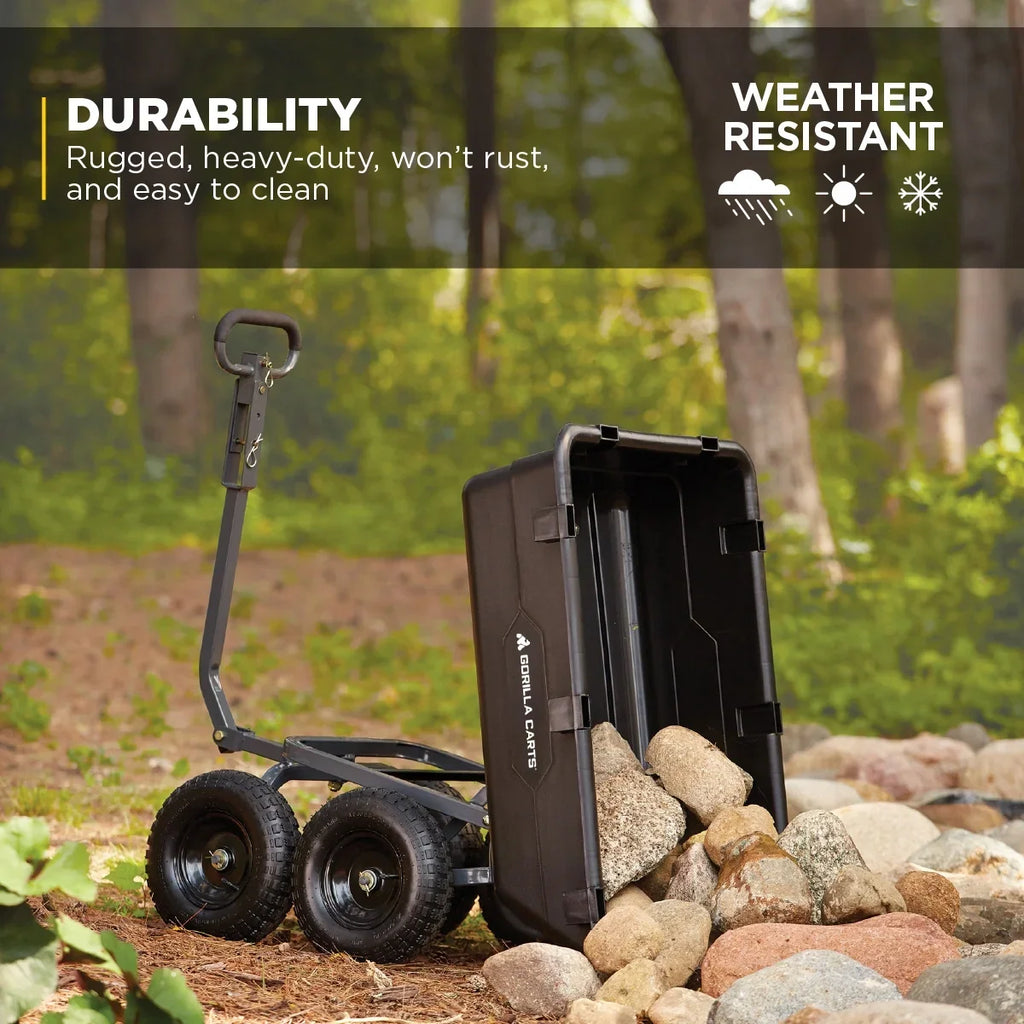 Gorilla Carts 6 cu ft Heavy Duty Poly Dump Cart with Steel Frame, Black