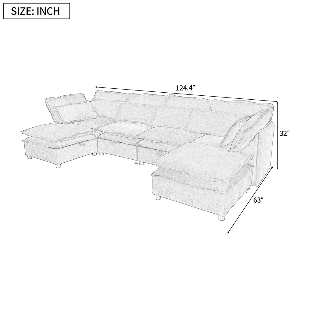 Harper & Bright Designs Modern Modular Corner Sofa Sectional with 2 Storage Ottomans, Free Combination L-Shaped Couch Set with Double-Layer Cushion for Living Room, Dark Blue