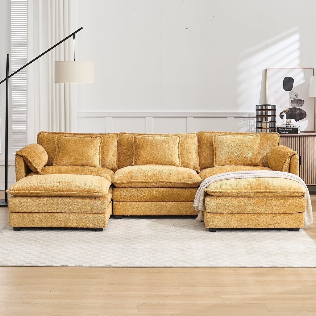 GNIXUU 112" Oversized Sectional Sofa Cloud Couch for Living Room, Modern Chenille L Shaped Couch, Comfy Boucle Modular Sofa Sleeper with Moveable Ottoman & Memory Foam (Green)