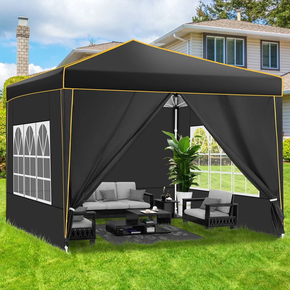 SANOPY 10x10 ft Pop up Canopy, Instant Shelter with 4 Sidewalls & Sandbags, Portable Outdoor Waterproof Canopy with Carry Bag for Camping Party Event Sun Shade