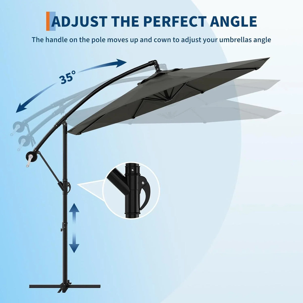 Emorefun Cantilever Umbrella, 10ft Heavy Duty Patio Umbrella with Easy Lift & Tilt Adjustment, Large Outdoor Umbrella for Deck Pool Garden Backyard, Navy Blue