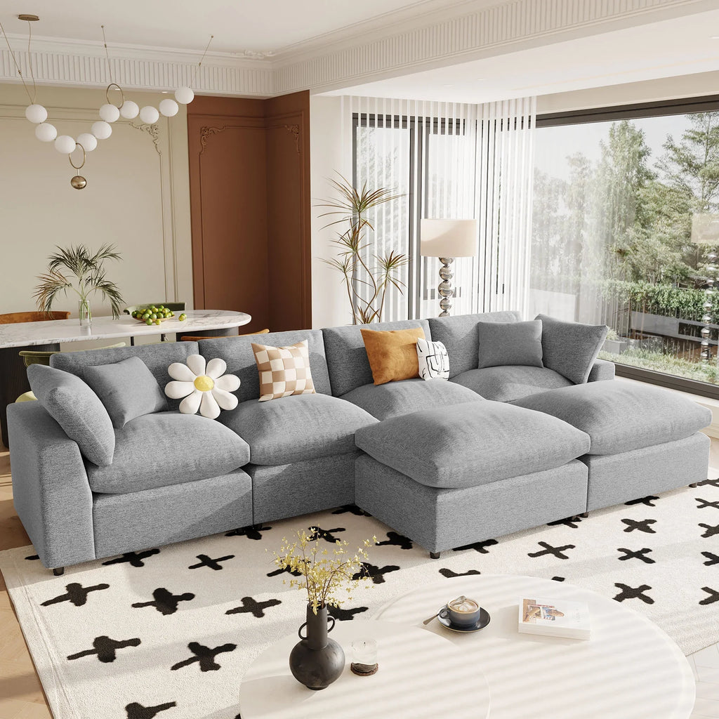 Harper & Bright Designs Convertible Modular Sectional Sofa with 2 Removable Ottomans & Pillows, Large U Shape Cloud Couch with Reversible Chaise for Living Room, Grey