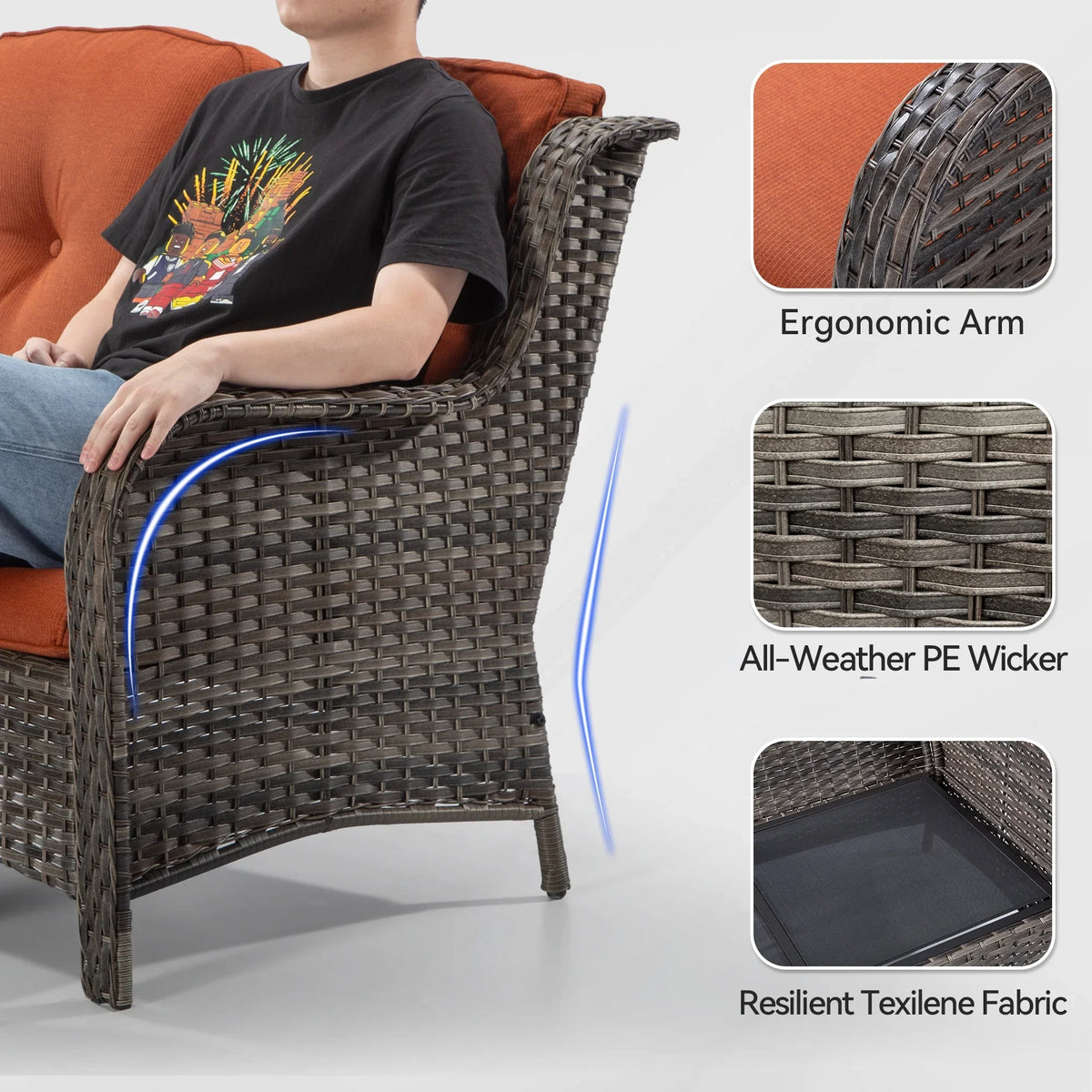 MeetLeisure 3 Pieces Outdoor Furniture Patio Furniture Set with One 3-Seat Sofa, Two ArmChairs, Navy