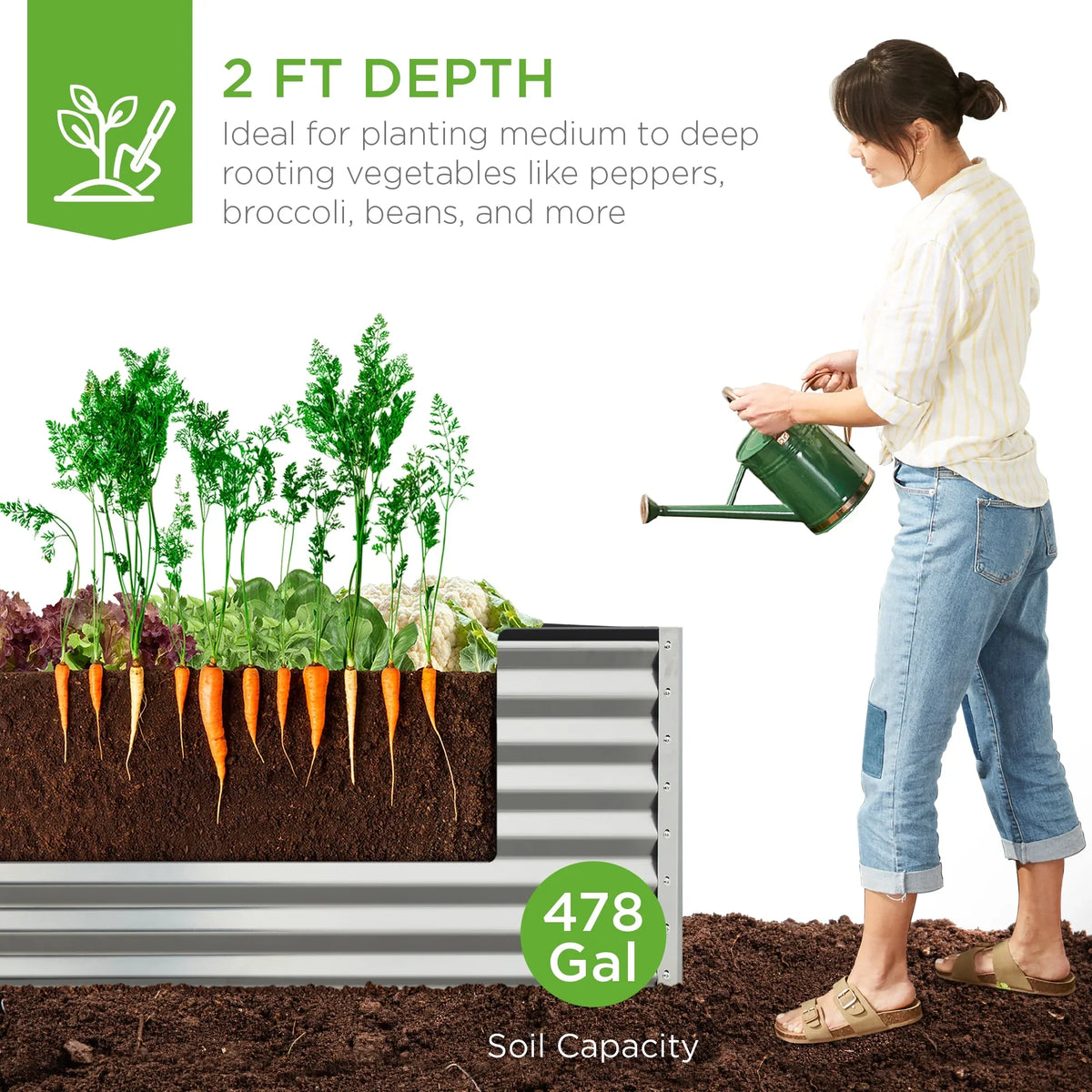 Best Choice Products 8x4x2ft Outdoor Metal Raised Garden Bed, Planter Box for Vegetables, Flowers, Herbs - Gray