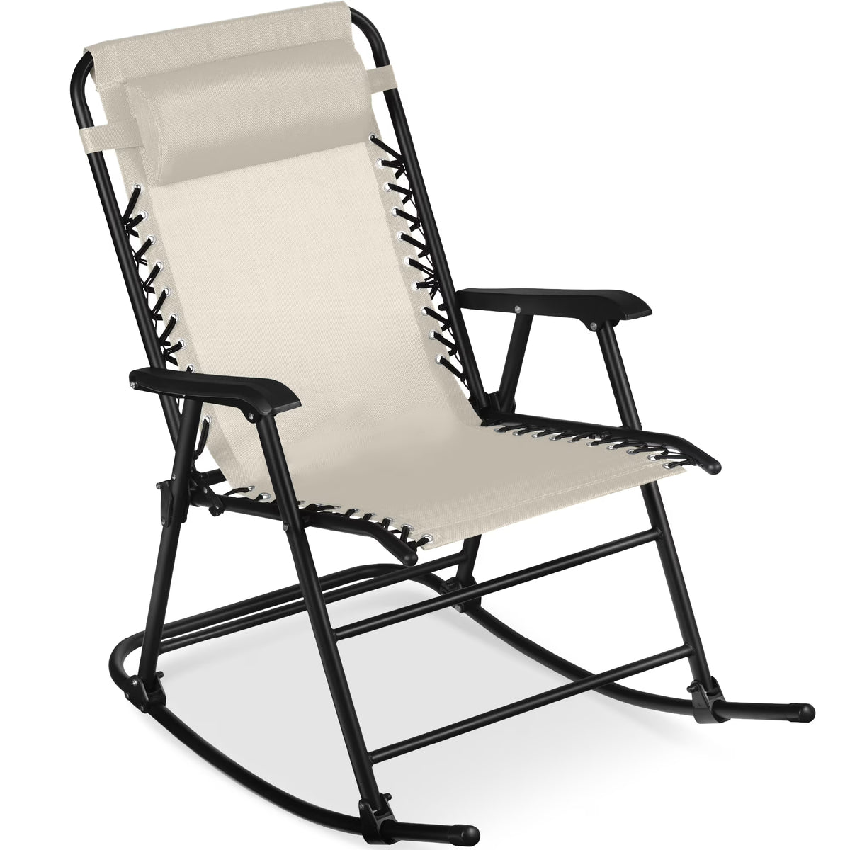 Best Choice Products Folding Outdoor Zero Gravity Rocking Lounge Chair w/ Headrest Pillow - Black