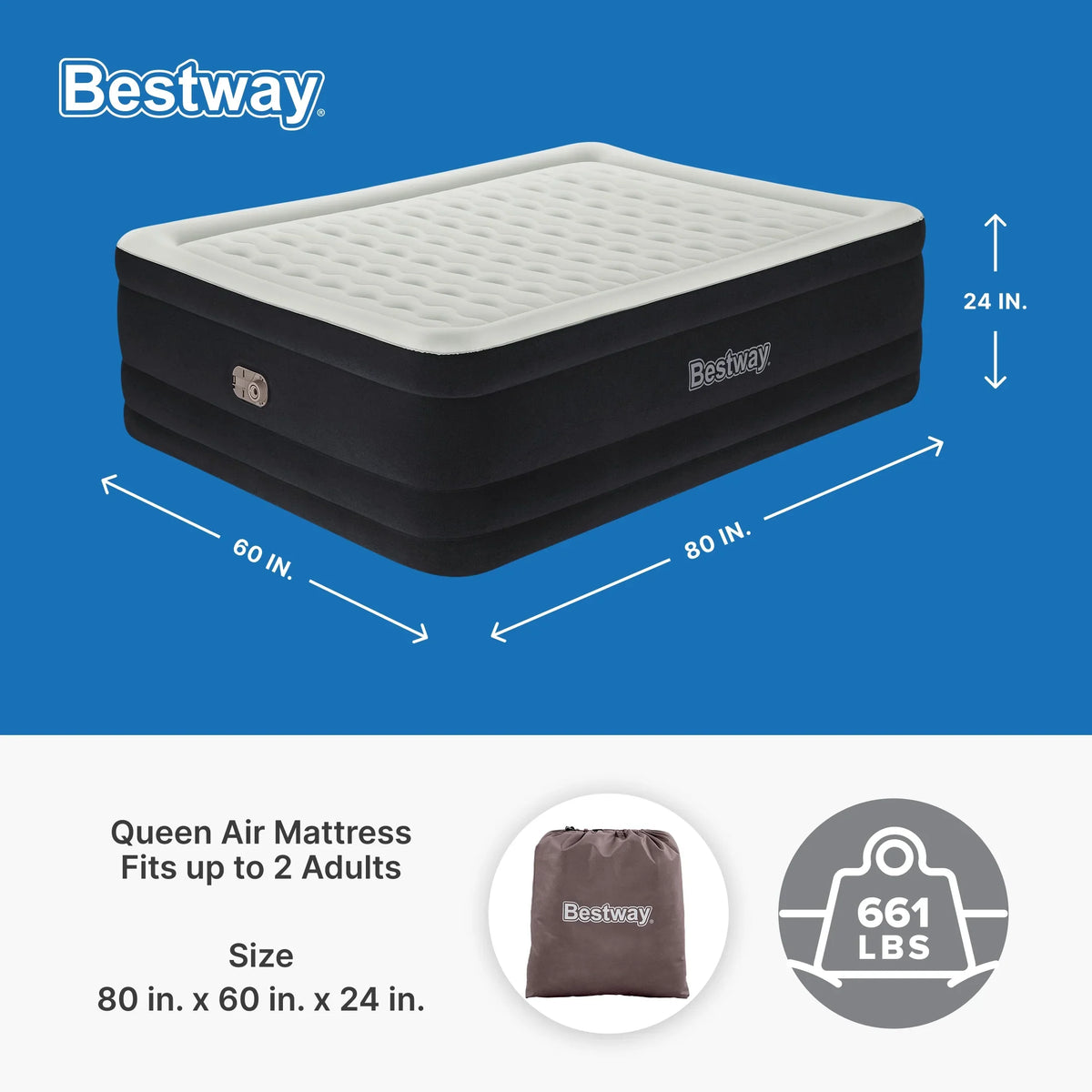 Bestway Tritech Air Mattress Queen 24" with Built-in AC Pump Included