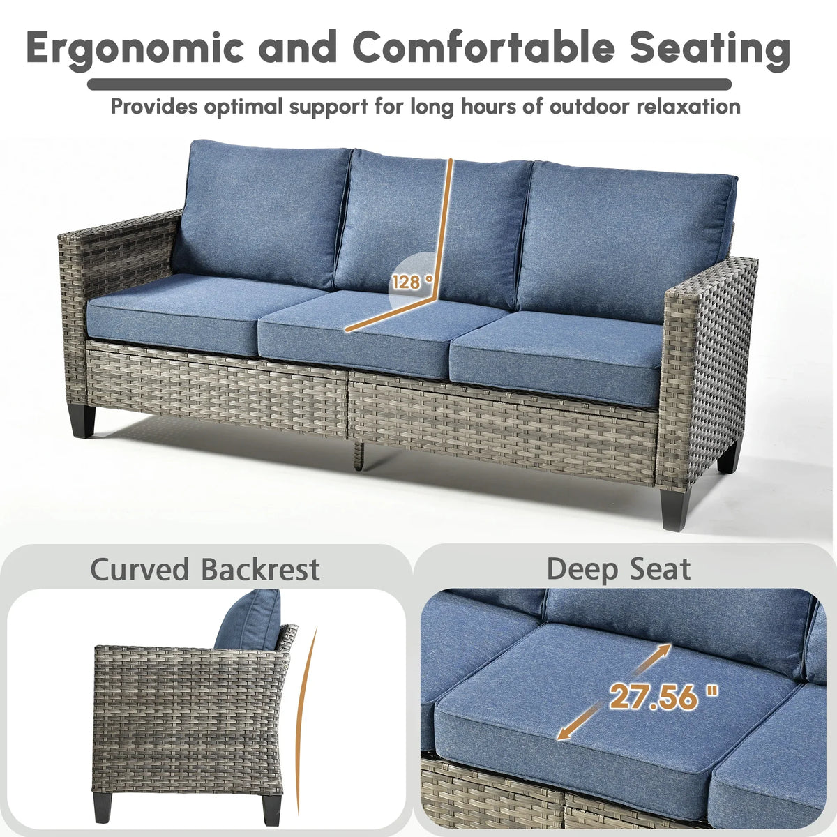 Ovios 5 Pieces Outdoor Patio Furniture Set Wicker Rattan Outdoor Conversation Comfortable Sectional Sofa with Steel Frame, Grey