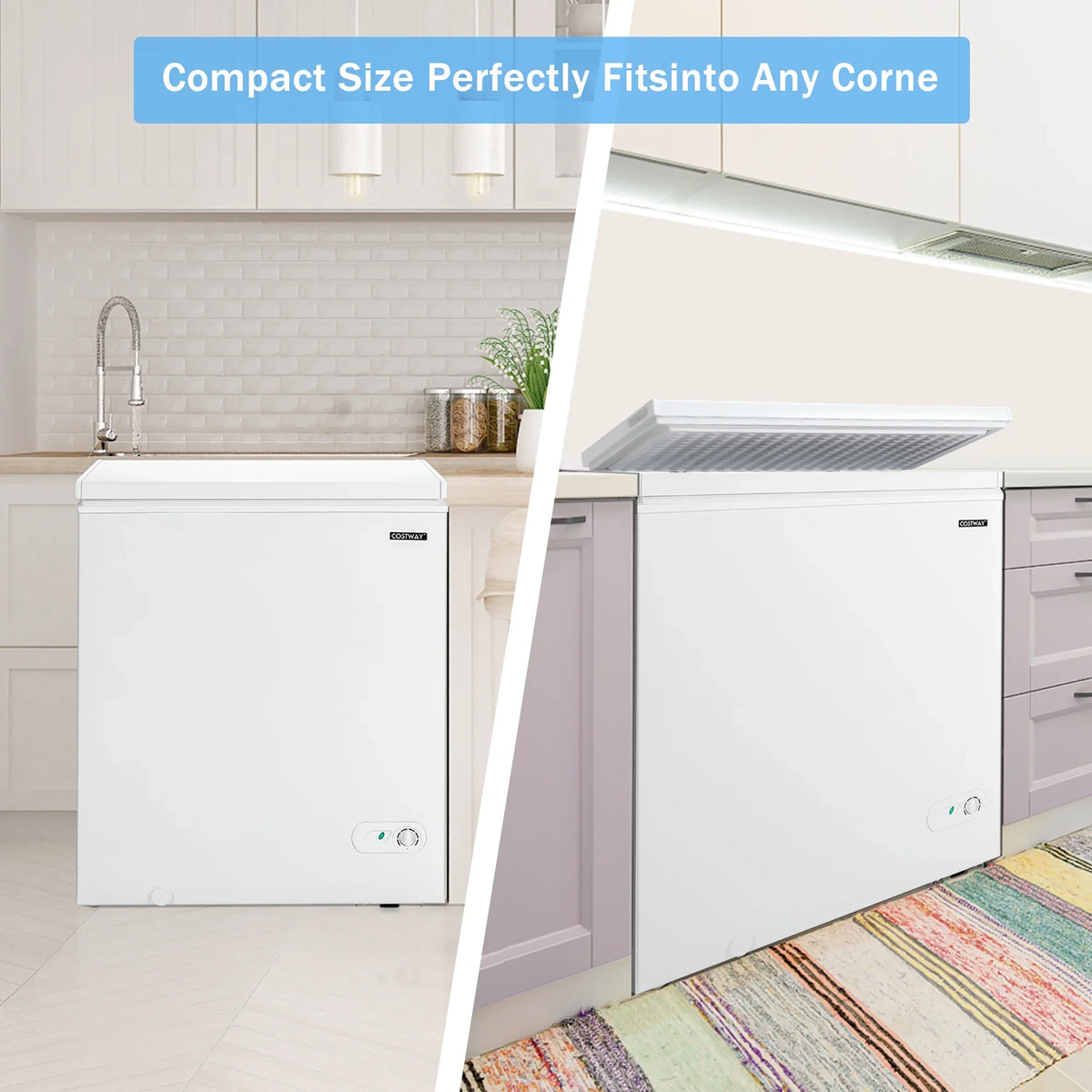 Costway 5.2 Cu.ft Chest Freezer Upright Single Door Refrigerator w/ 3 Baskets