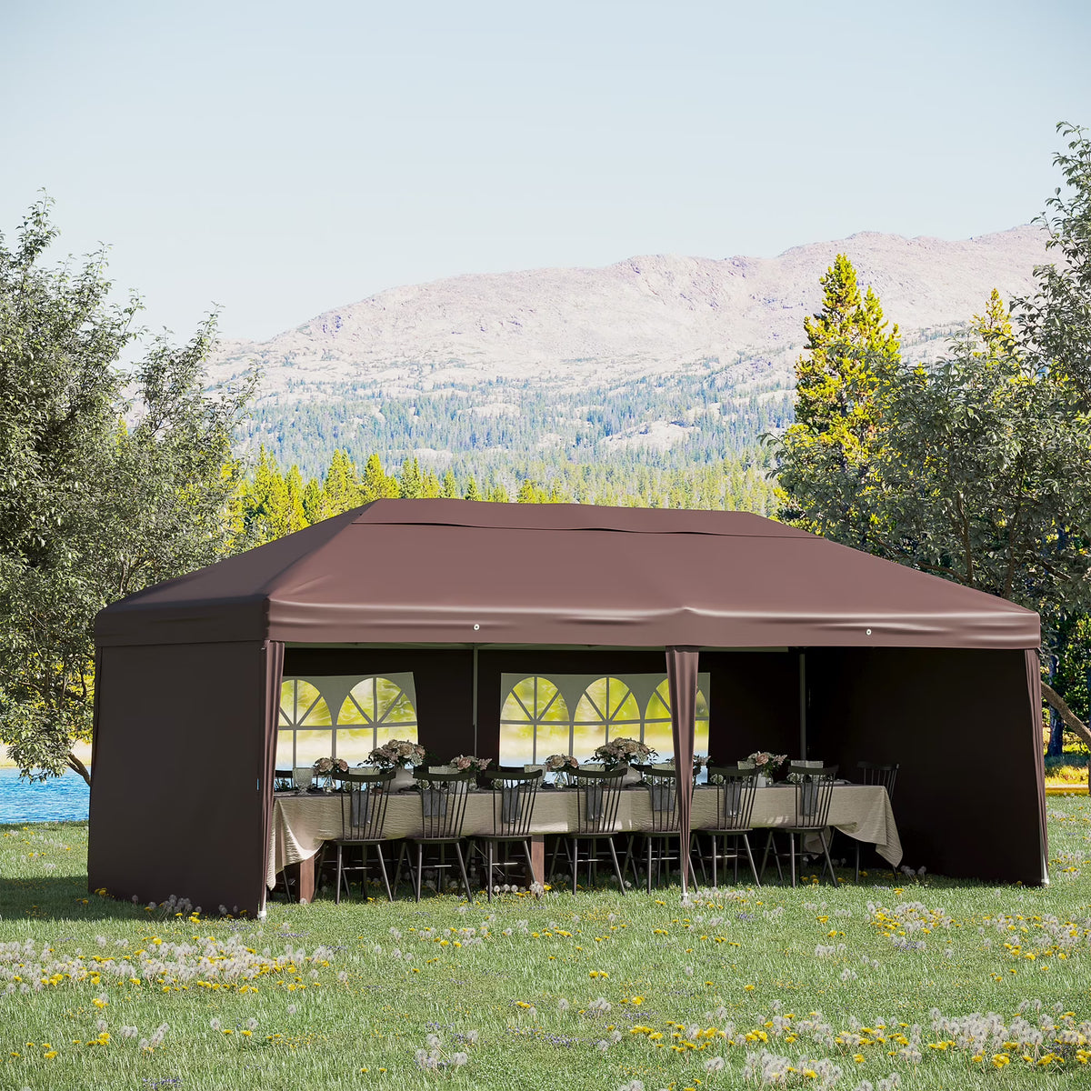 Outsunny 10' x 20' Pop Up Canopy Tent with 4 Sidewalls, Heavy Duty Tents for Parties, Outdoor Instant Gazebo with Carry Bag, for Outdoor, Garden, Patio, Blue