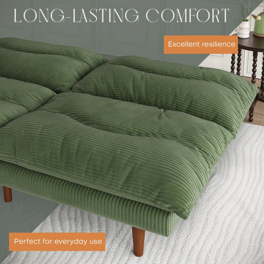 LLappuil 71" Corduroy Futon Convertible Sofa Bed, Loveseat Sleeper Sofa Couch for Living Room Apartment Beige