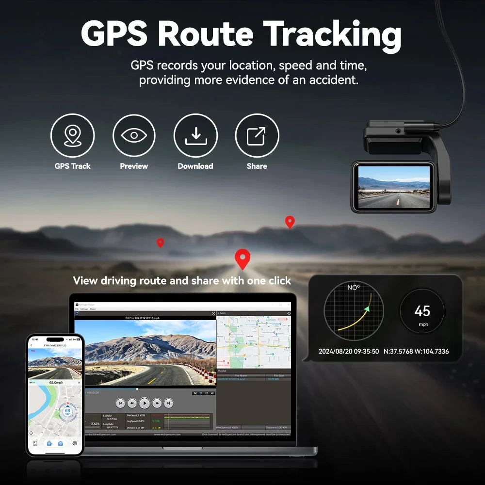 REDTIGER A4 Dash Cam Front and Rear, 4K Car Dash Camera with GPS& 5G Wifi, Touch Screen, 64GB Card, Voice Control Dashcam, Super Night Vision, Front and Rear Dash Cam with G-Sensor