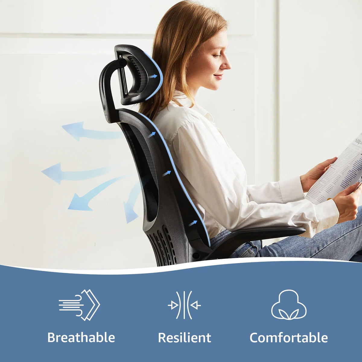 Dovelina Ergonomic Office Chair with Headrest, Adjustable Task Chair with Flip-Up Armrests