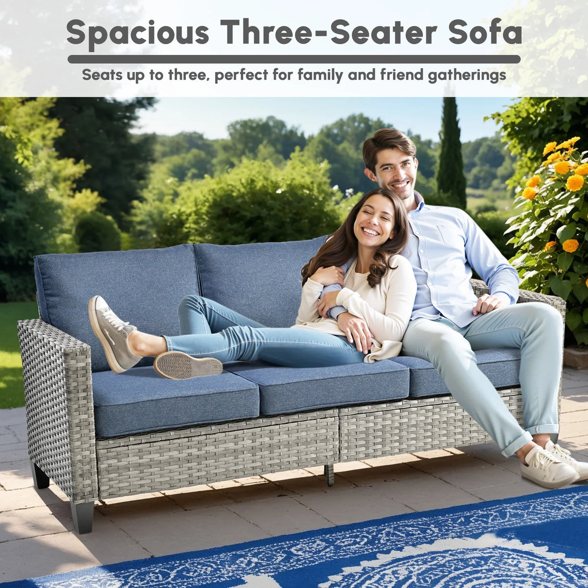 Ovios 5 Pieces Outdoor Patio Furniture Set Wicker Rattan Outdoor Conversation Comfortable Sectional Sofa with Steel Frame, Grey