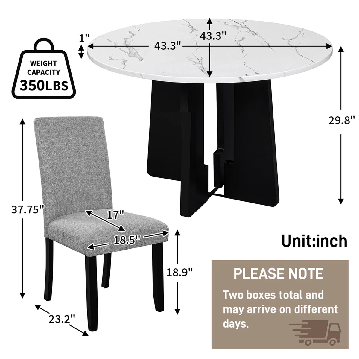 EUROCO 5-Piece Round Dining Table Set for 4, 43.3'' Kitchen Room Table with 4 Upholstered Chairs and Solid Wood Frame,Kitchen Table Set for Home Living Dining Room, Grey & Black
