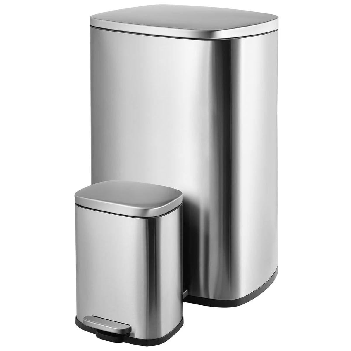 Arlopu Step Trash Can Combo Set, 13.2 Gallon & 1.3 Gallon, Stainless Steel Garbage Bin with Foot Pedal for Kitchen, Home, Office, Soft-Close Lid