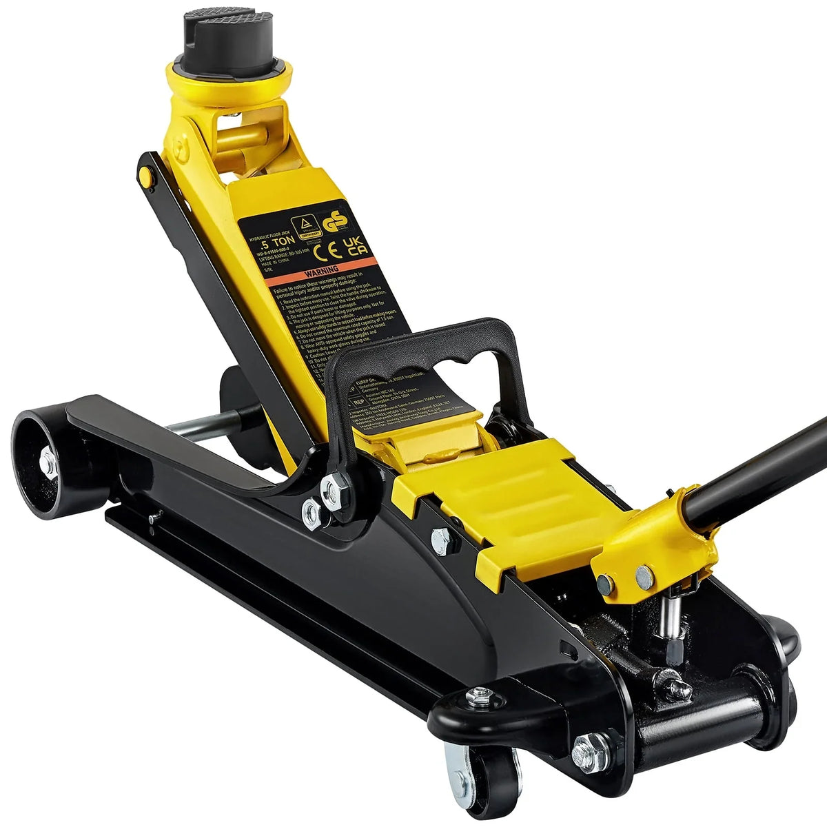 KFFKFF Low Profile Floor Jack,2.5 Ton(5500 lbs) Slim Profile, Durable Steel Racing Lift with Single Piston Pump, Range 3.35"-14.96""Black+Yellow