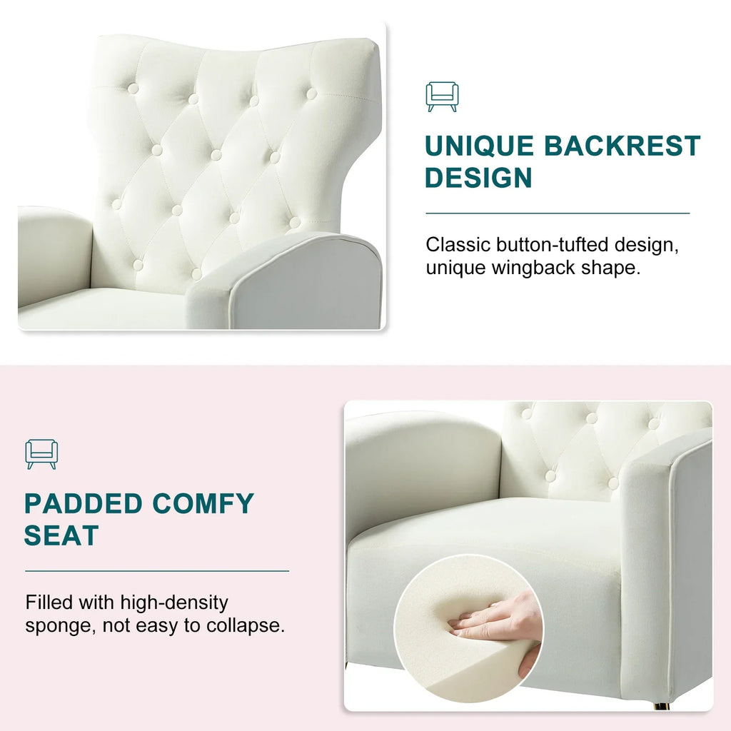 Modern Velvet Accent Chair Upholstered Sofa Armchair Button Tufted Metal Legs Adult Bedroom Home Living Room Grey