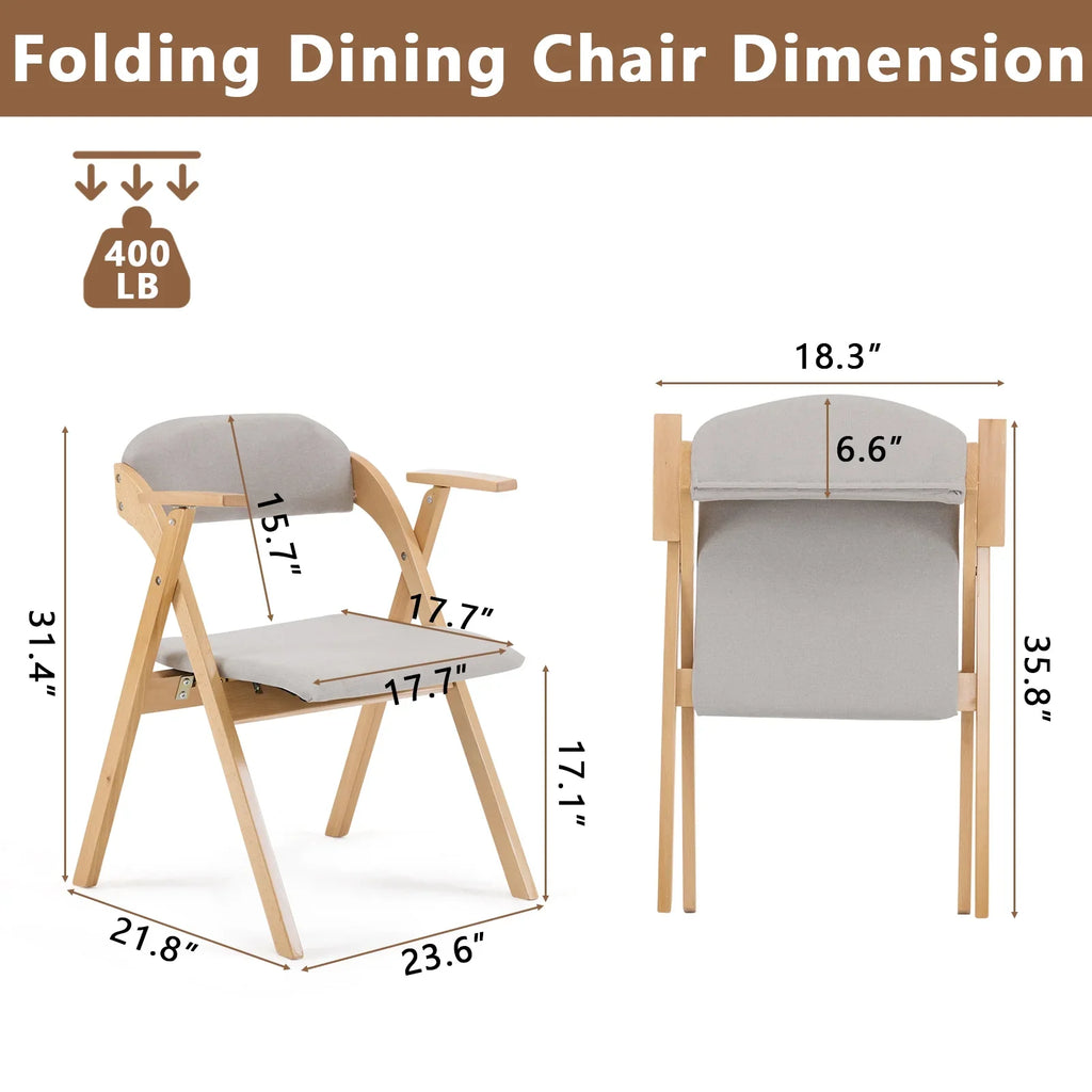 Ktaxon Folding Chairs Rubber Wood Frame Foldable Event Chairs Padded Diner Chairs for Office and Party Reading Dining Set of 2 Light Gray