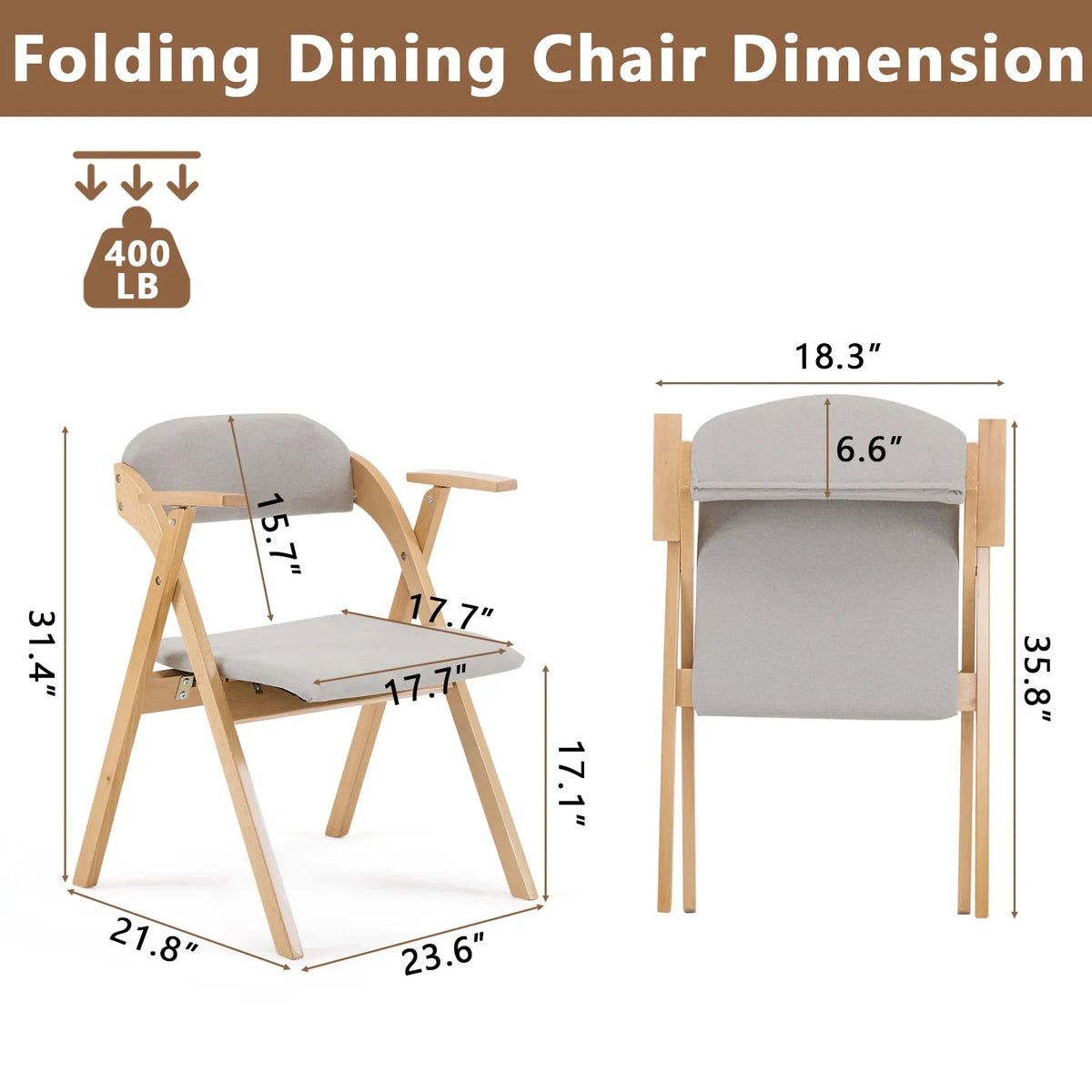 Ktaxon Folding Chairs Rubber Wood Frame Foldable Event Chairs Padded Diner Chairs for Office and Party Reading Dining Set of 2 Light Gray