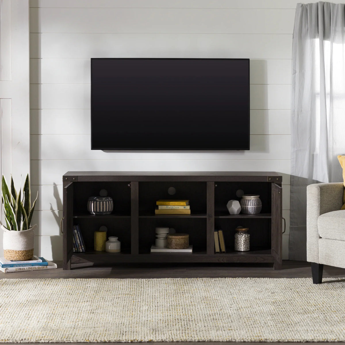 Walker Edison Modern Farmhouse Barn Door TV Stand for TVs up to 65", Grey Wash