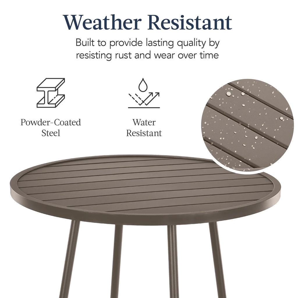 Best Choice Products 3-Piece Steel Patio Bar Height Round Bistro Set w/ Backless Stools, Slatted Design - Black