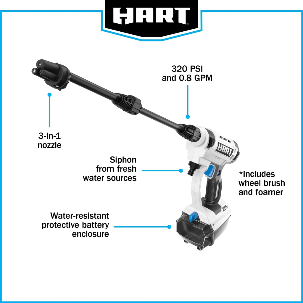 HART 20-Volt Cordless Vehicle Pressure Cleaner (Battery Not Included) Lightweight Portable Cleaner