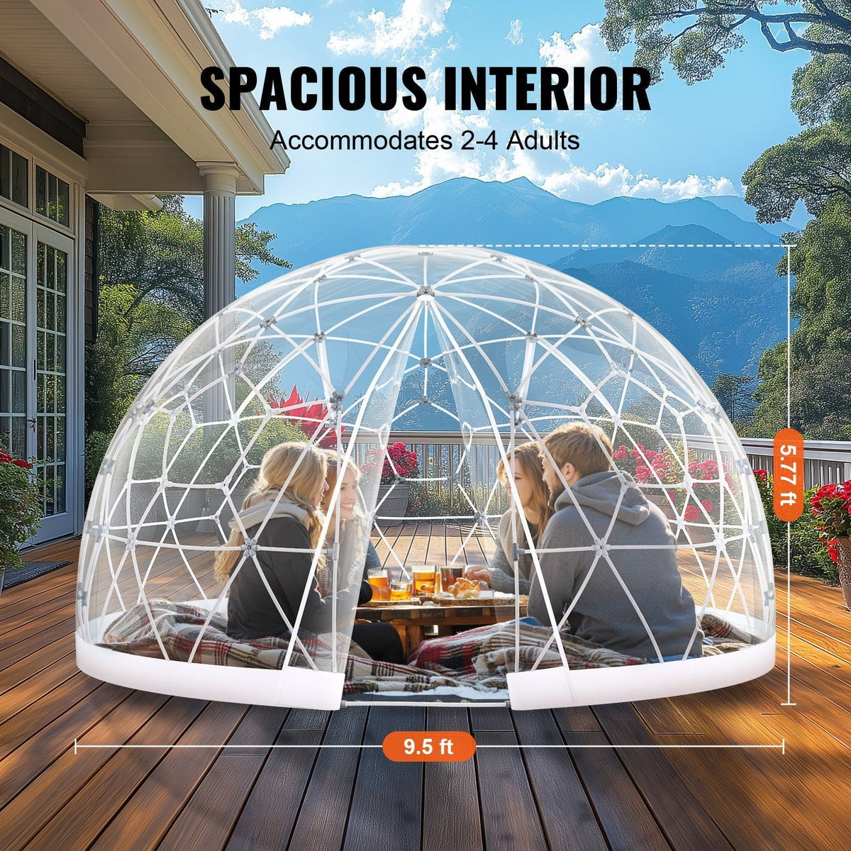9.5FT Outdoor Bubble Tent �C Transparent Dome Camping Shelter with Zip Door & Windows �C Waterproof Pop-Up Tent for Stargazing, Backyard, Patio & Glamping �C Portable Instant Setup