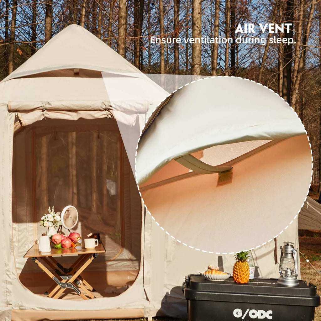 Erommy 3-4 Person Inflatable Tents for Camping with Large Rainproof Cover, Blow-Up Tent with Hand Pump, Easy Setup Tent House, Air Tent for Camping Adult,Beige