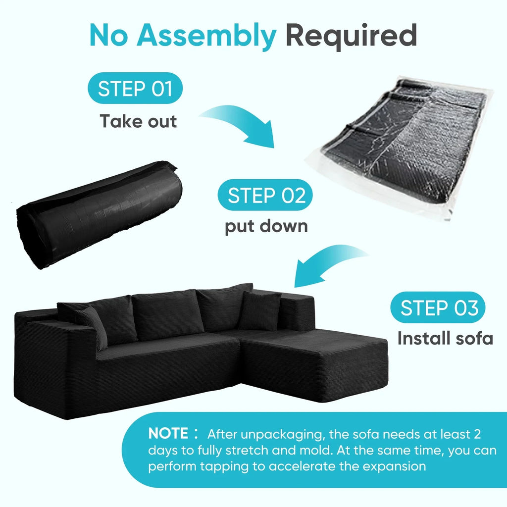 ZAFLY 106" Cloud Sectional Couch with Chaise, No Assembly Required L Shaped Sleeper Sofa, Oversized Deep Seat Modular Couches and Sofas for Living Room - Right, Black