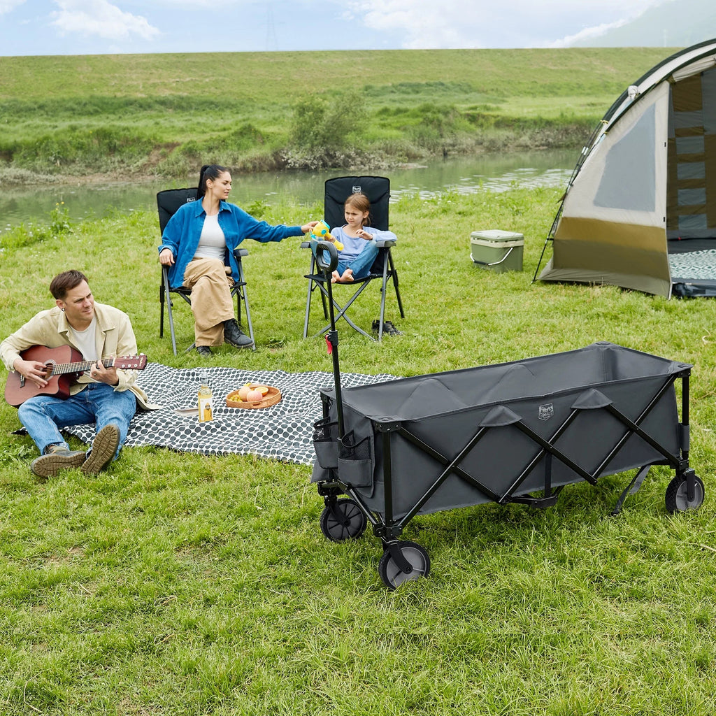 TIMBER RIDGE 400L Collapsible Wagon with Cargo Net, 51.2'' Extended Foldable Heavy Duty Cart for Sports, Shopping, Camping, Grey