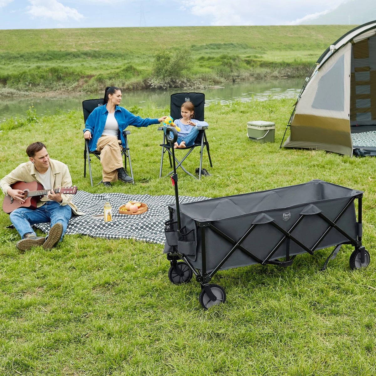 TIMBER RIDGE 400L Collapsible Wagon with Cargo Net, 51.2'' Extended Foldable Heavy Duty Cart for Sports, Shopping, Camping, Grey