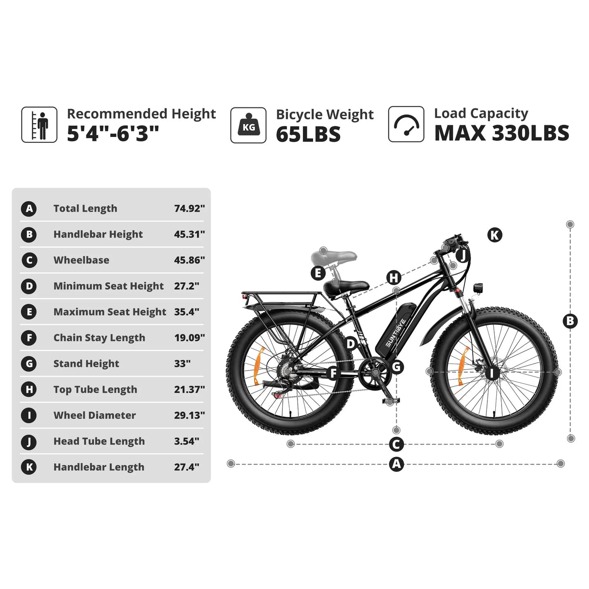 SUNTIBYE EB26 26" Fat Tire E Bike for Adults Set of 2, 1500W Electric Mountain Bikes, 28MPH Off-road Ebike, 48V 15Ah UL2849, Black
