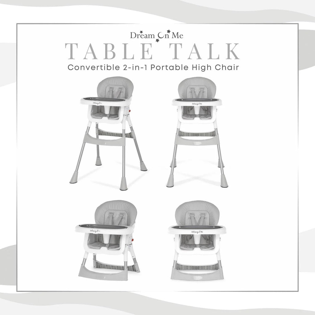 Dream On Me Portable 2-In-1 Table Talk High Chair. Gray