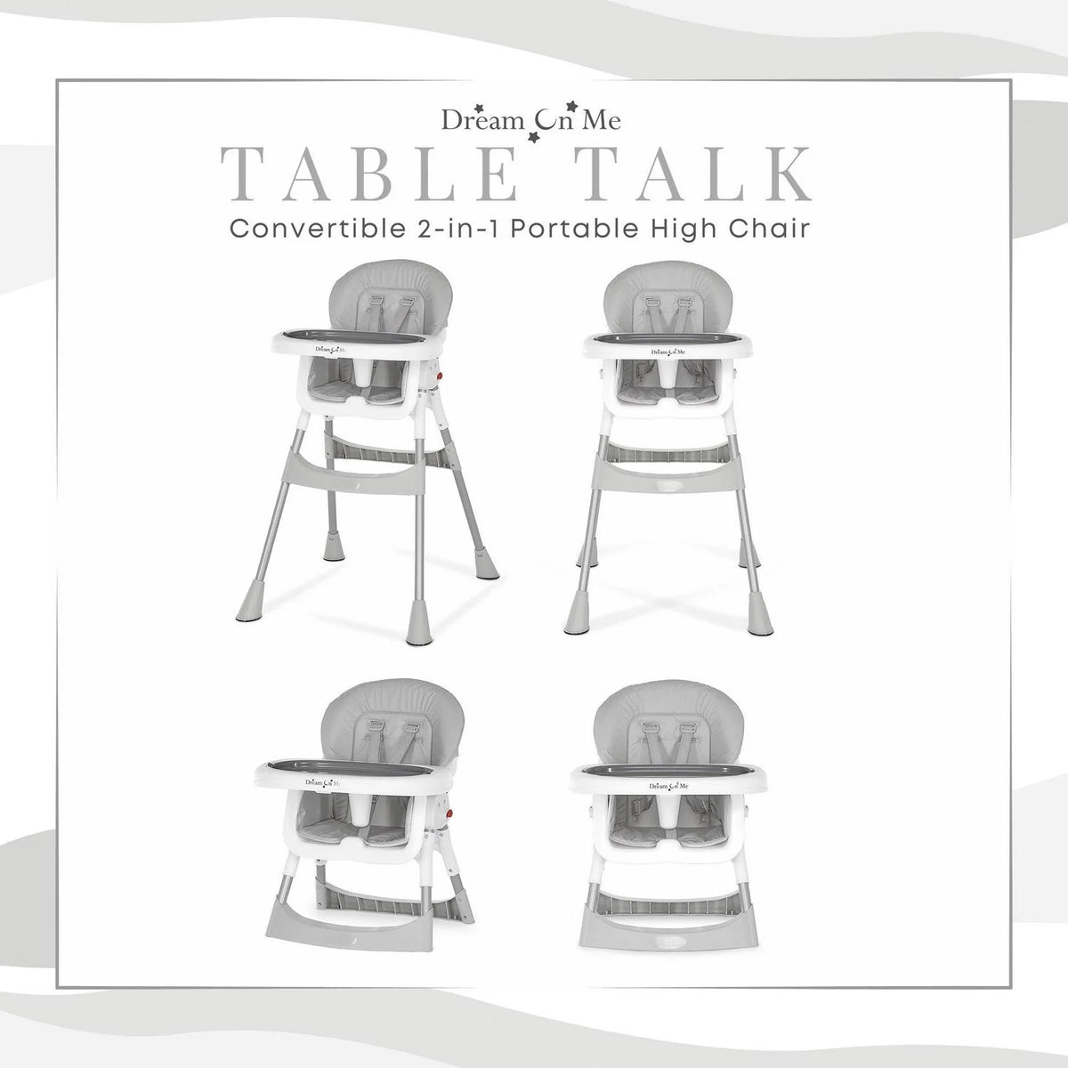 Dream On Me Portable 2-In-1 Table Talk High Chair. Gray