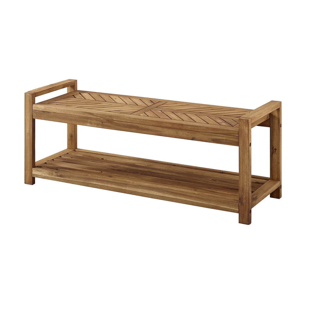Manor Park Chevron Outdoor Storage Acacia Wood Bench - Brown