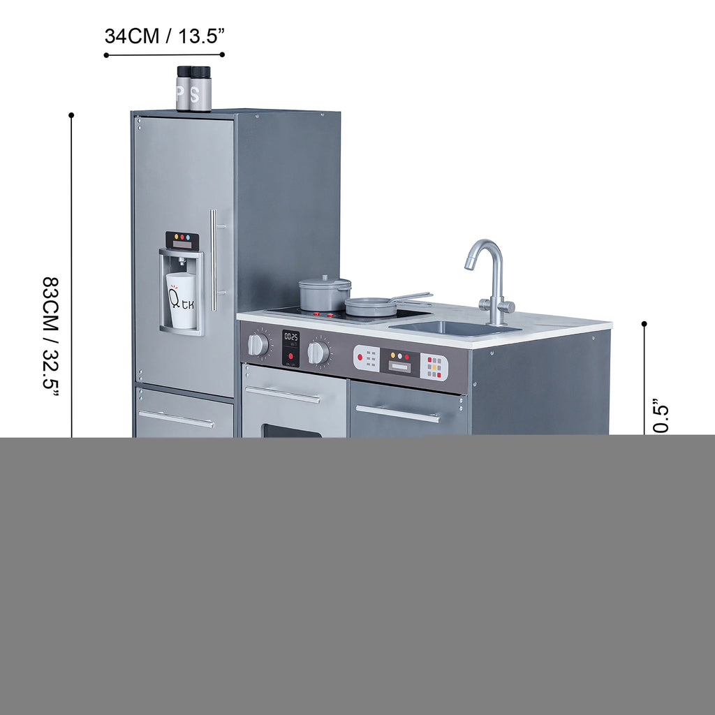 Teamson Kids Milano Kids Wooden Play Kitchen & 10 Accessories Grey TD-13397B