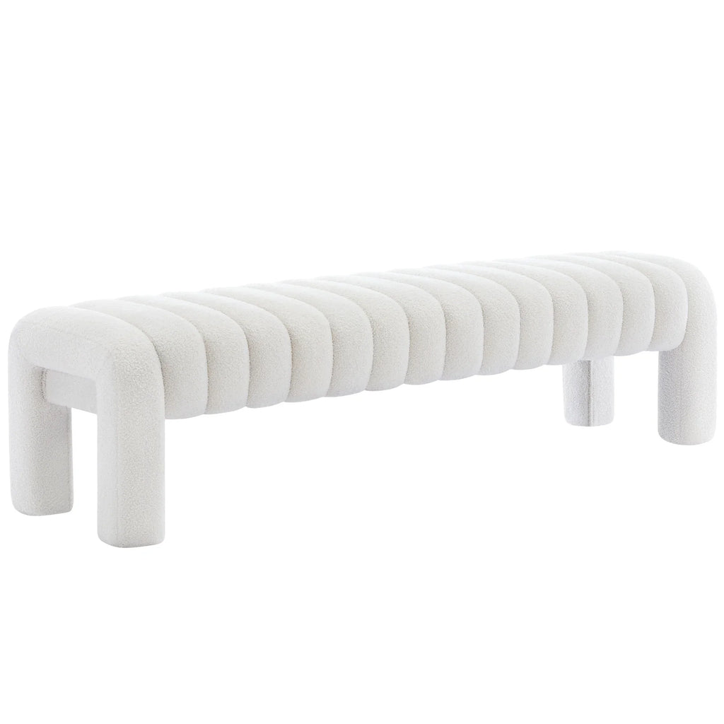 Zesthouse 63" End of Bed Bench, Linen Tufted Upholstered Ottoman Bench with Padded Seat and Solid Wood Leg, Modern Entryway Bench for Bedroom, Living Room, Beige