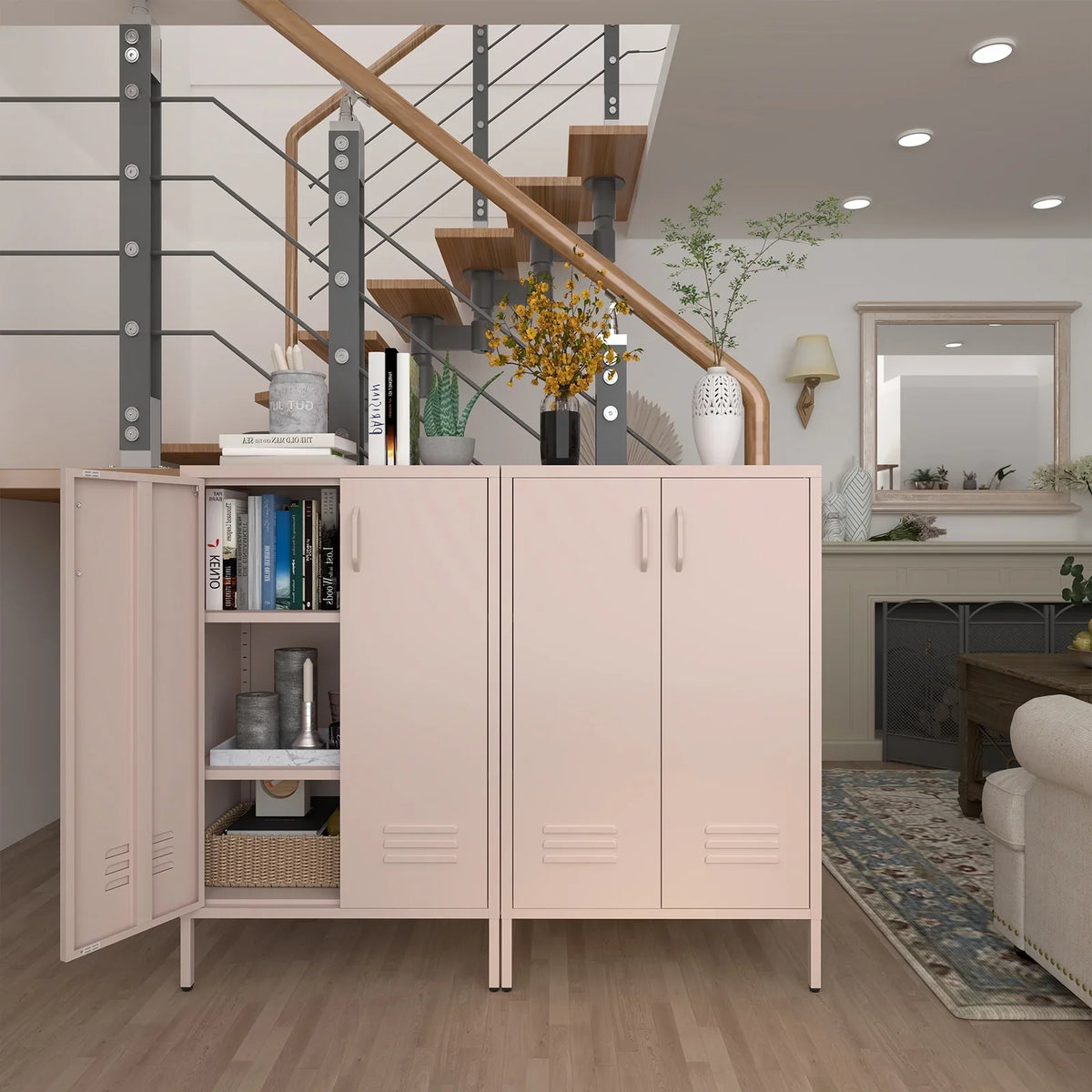 Marcree Green Metal Cabinet,2 Door Accent Cabinet,Metal Locker Cabinet with Legs,Sideboard Cabinet with Adjustable Shelves,Locker Storage Cabinet for Living Room,Entryway